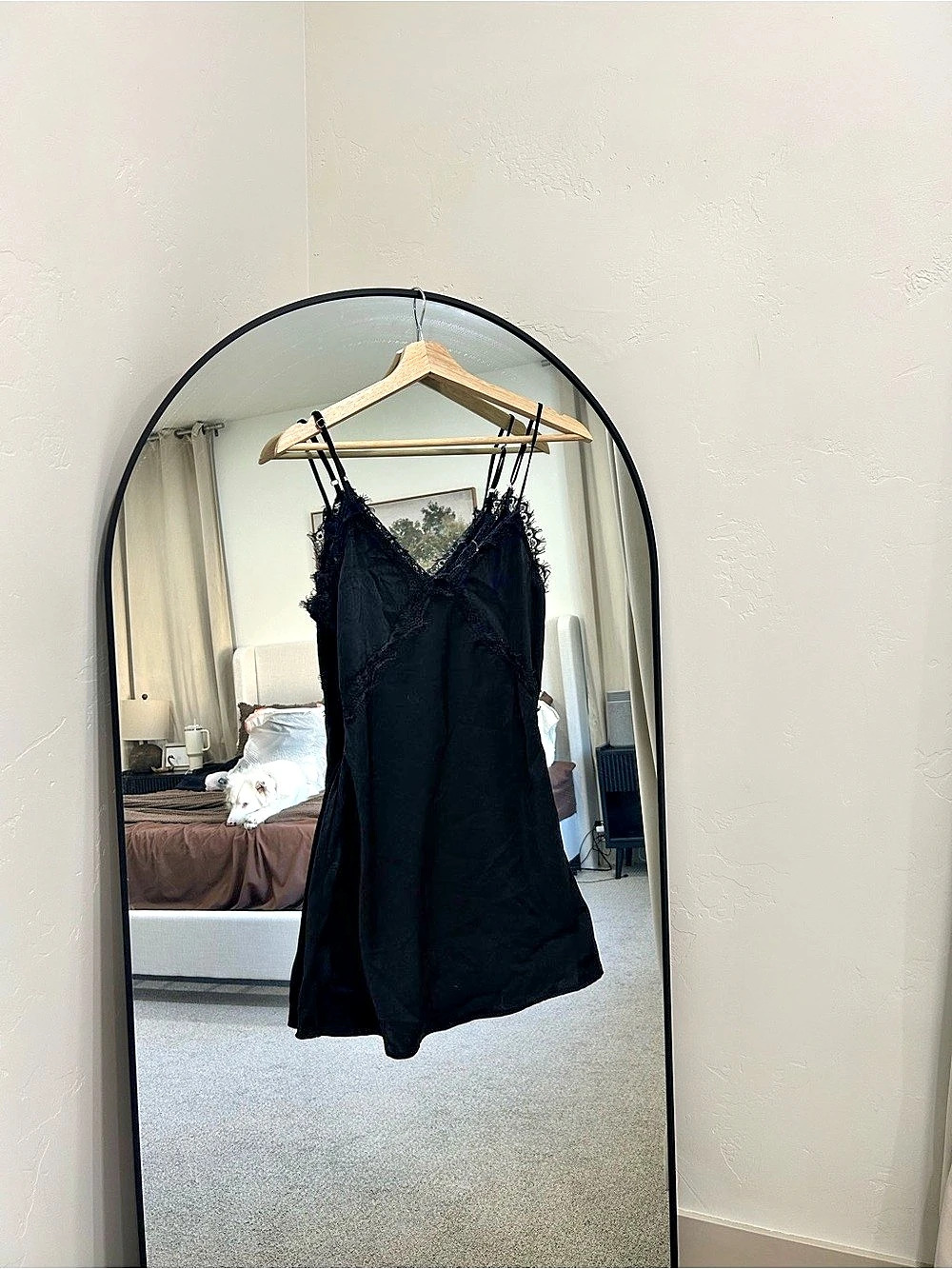 Altar'd State Satin Black Lace-Trim Maxi Dress
